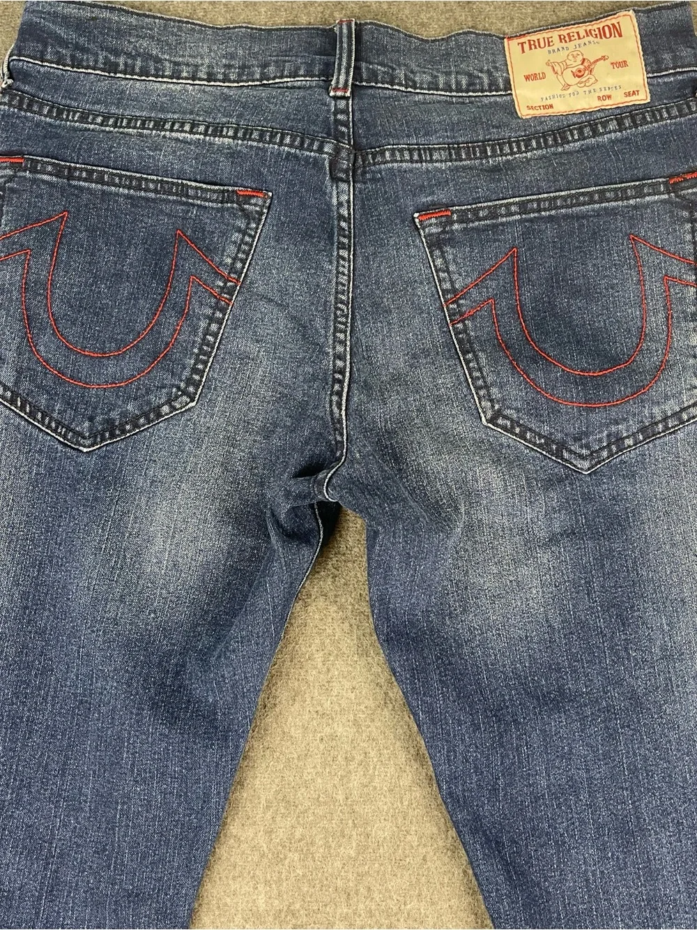 True Religion Men's 36x33 Ricky Relaxed Straight Leg Dark Wash Blue Jeans